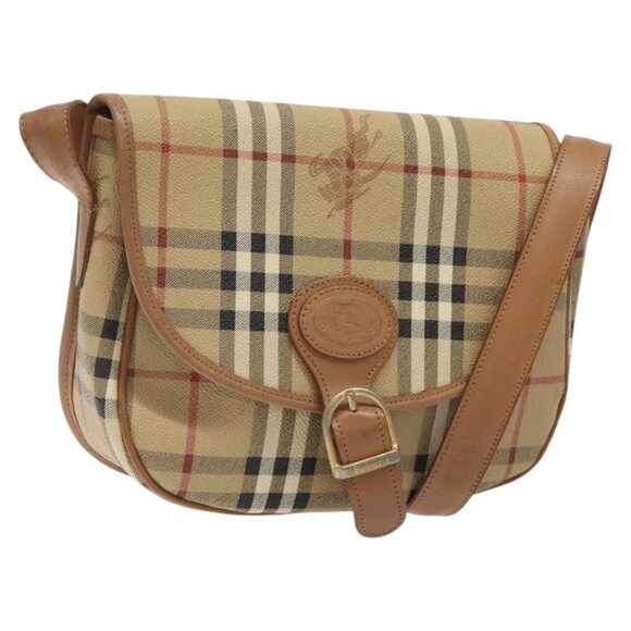 Burberrys Nova Check Shoulder Bag PVC Beige Gold Auth BA2017 - Picture 1 of 16